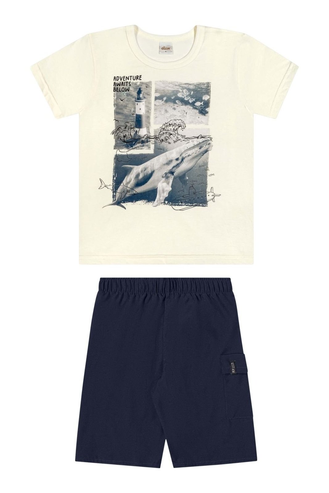 Infantil - Conjunto Curto Menino Marítimo Elian Bege