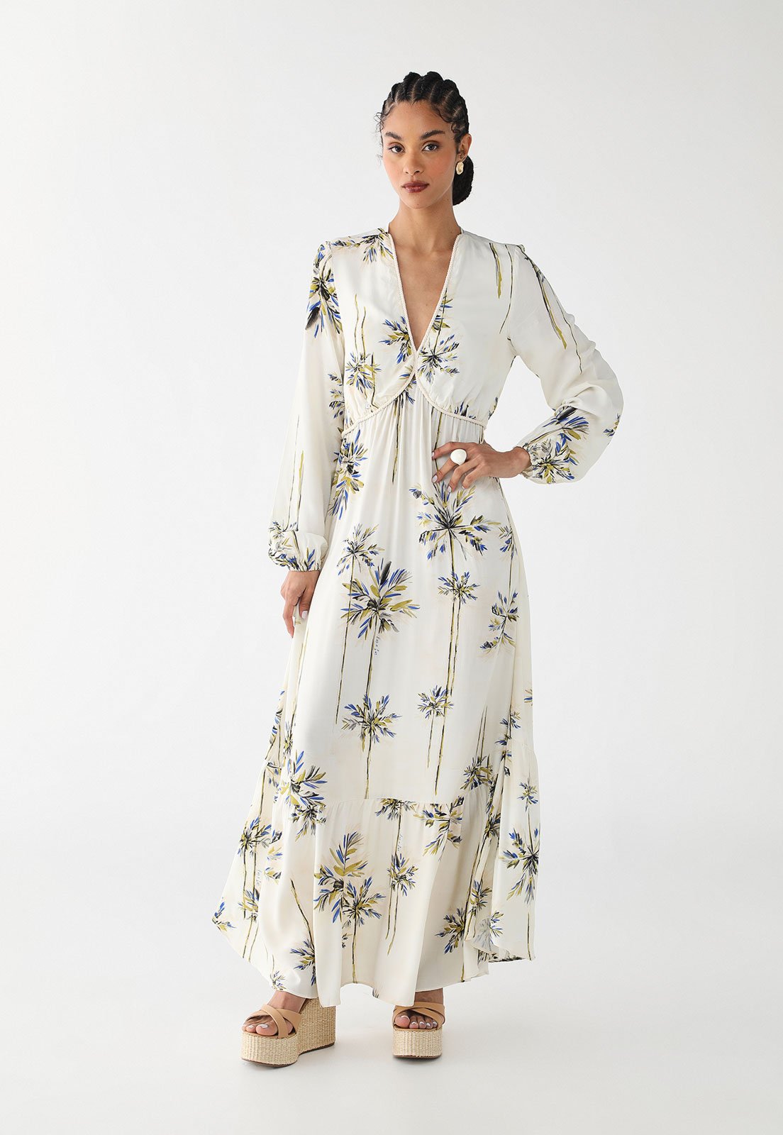 Vestido Longo Feminino Lez a Lez Rayon Bali Estampado Off-White
