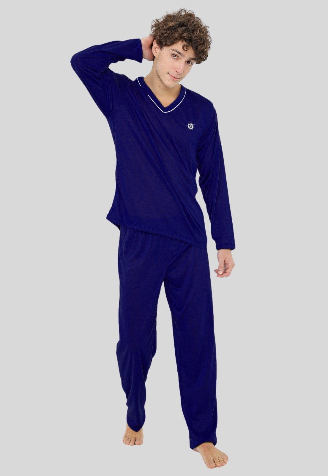 Pijama Longo Masculino Linha Noite Azul Marinho