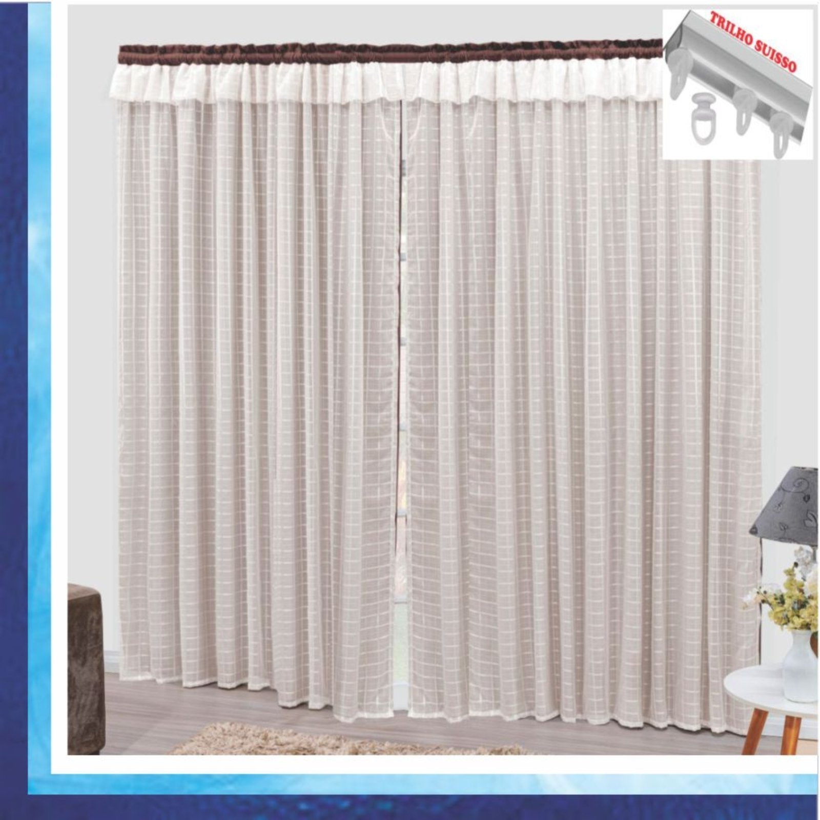 Cortina Romantic Semiblackout e Voal 3,00 x 2,60 Para Trilho Suisso - Tabaco - 100% Poliéster