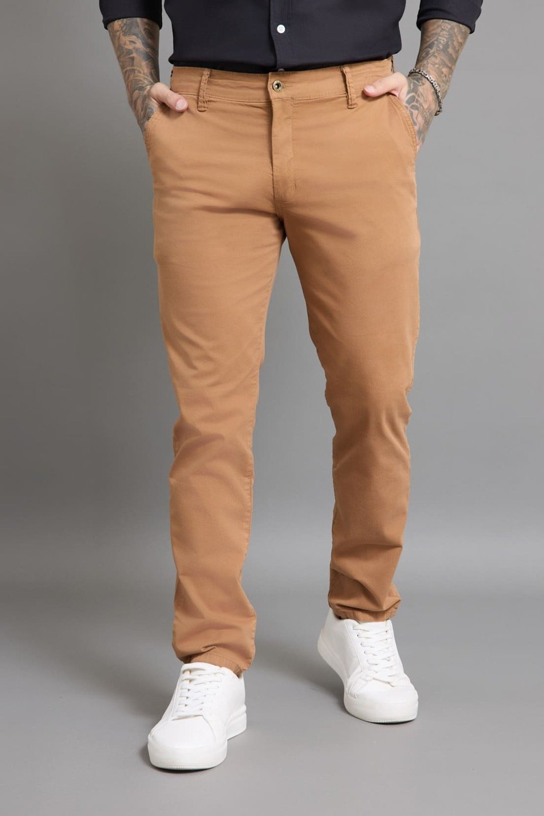 Calça Sarja Sport Fino Masculina Casual Color Dialogo Jeans Caqui