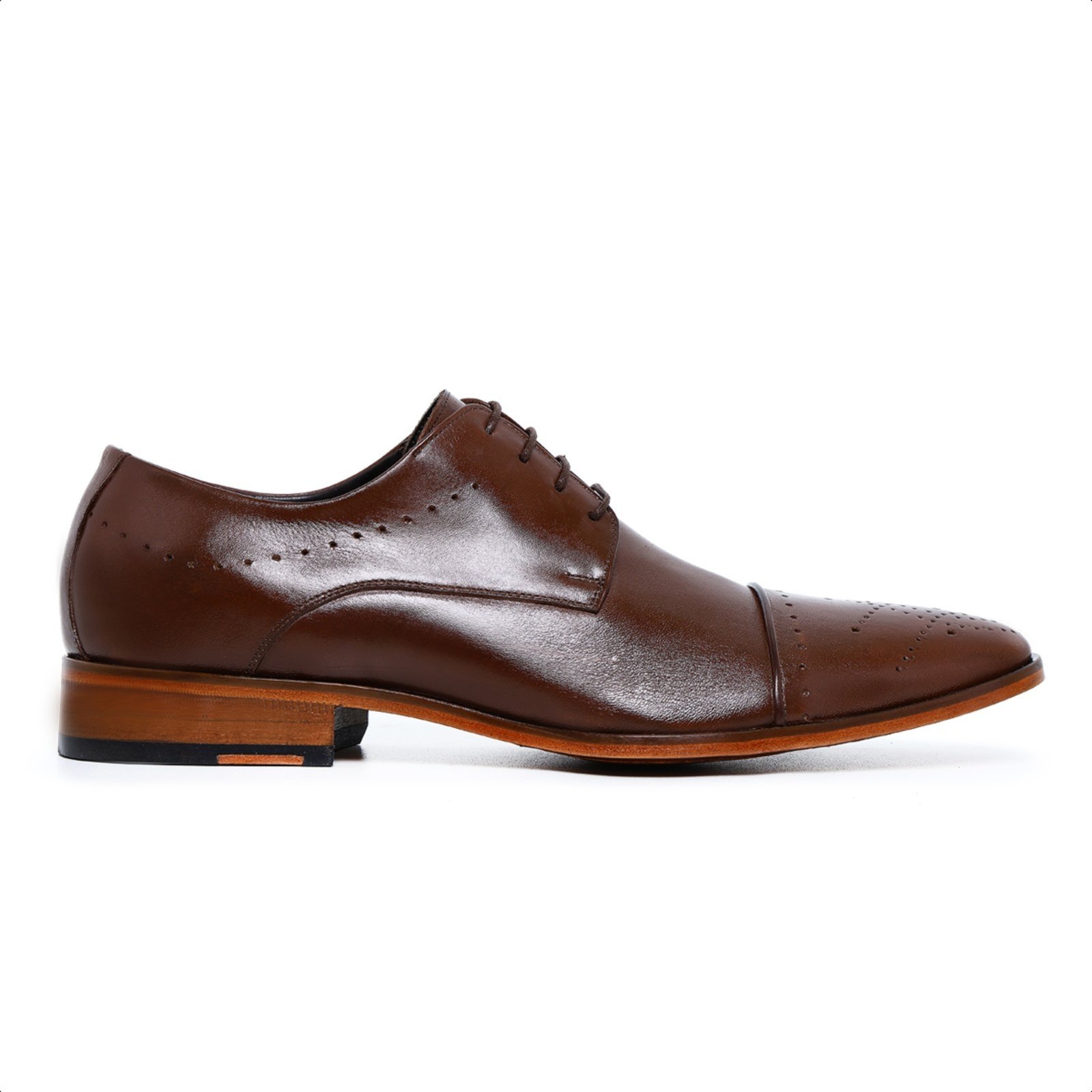Sapato Social Brogue Fino em Couro Paulo Vieira cor Tabaco