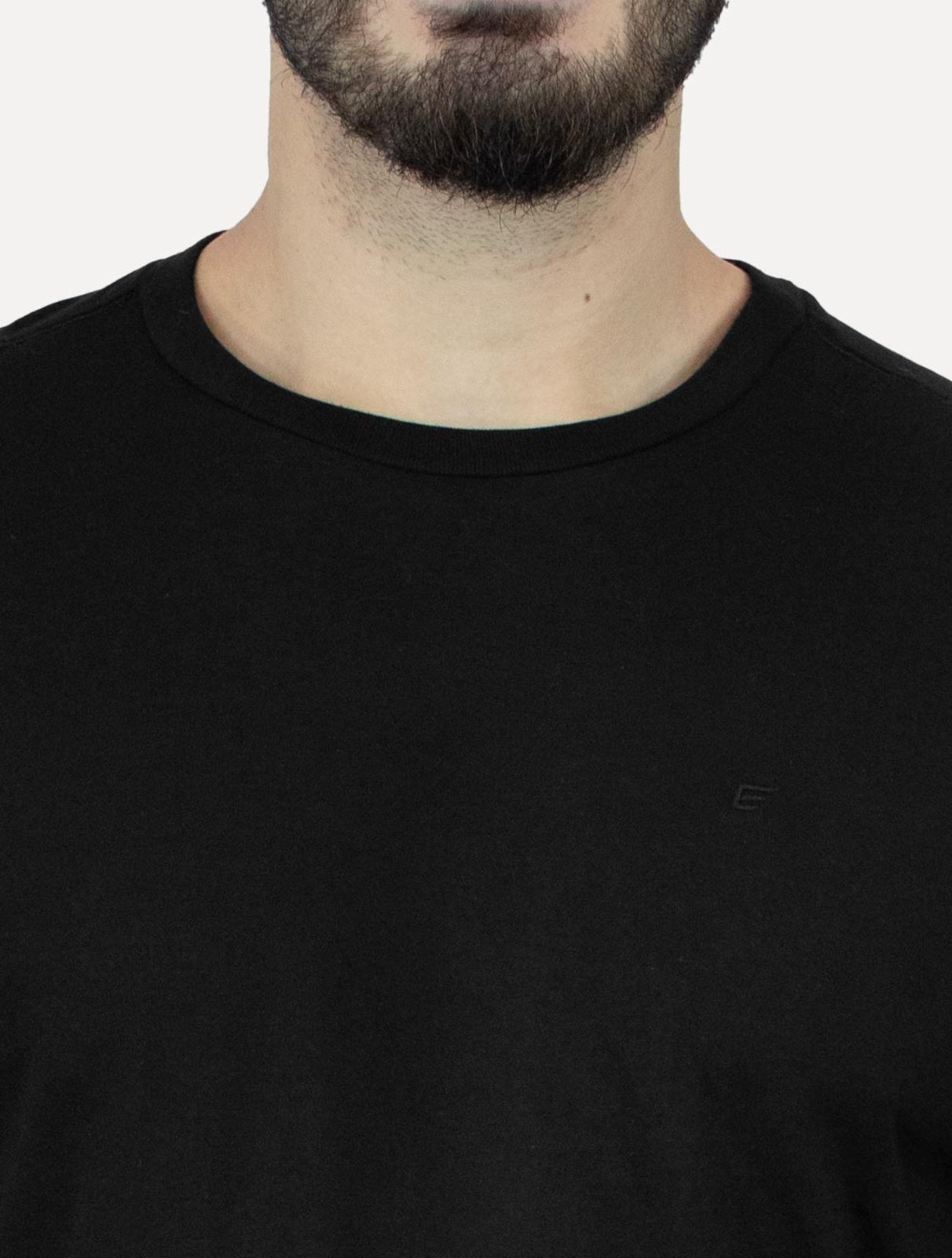 Vista 3 Camiseta Ellus Masculina Manga Longa Cotton Fine Classic Logo Preta preto Ellus preto