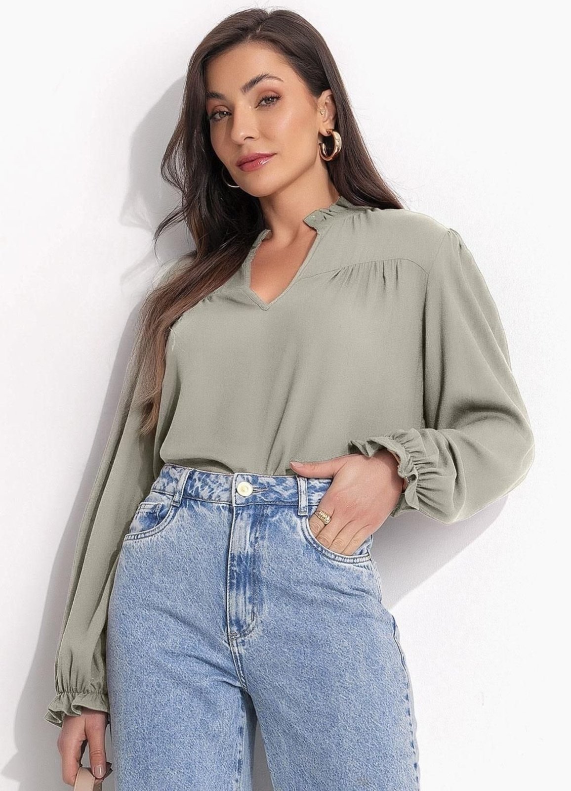 Vista 2 Blusa Em Viscose Plana Quintess preto Quintess preto