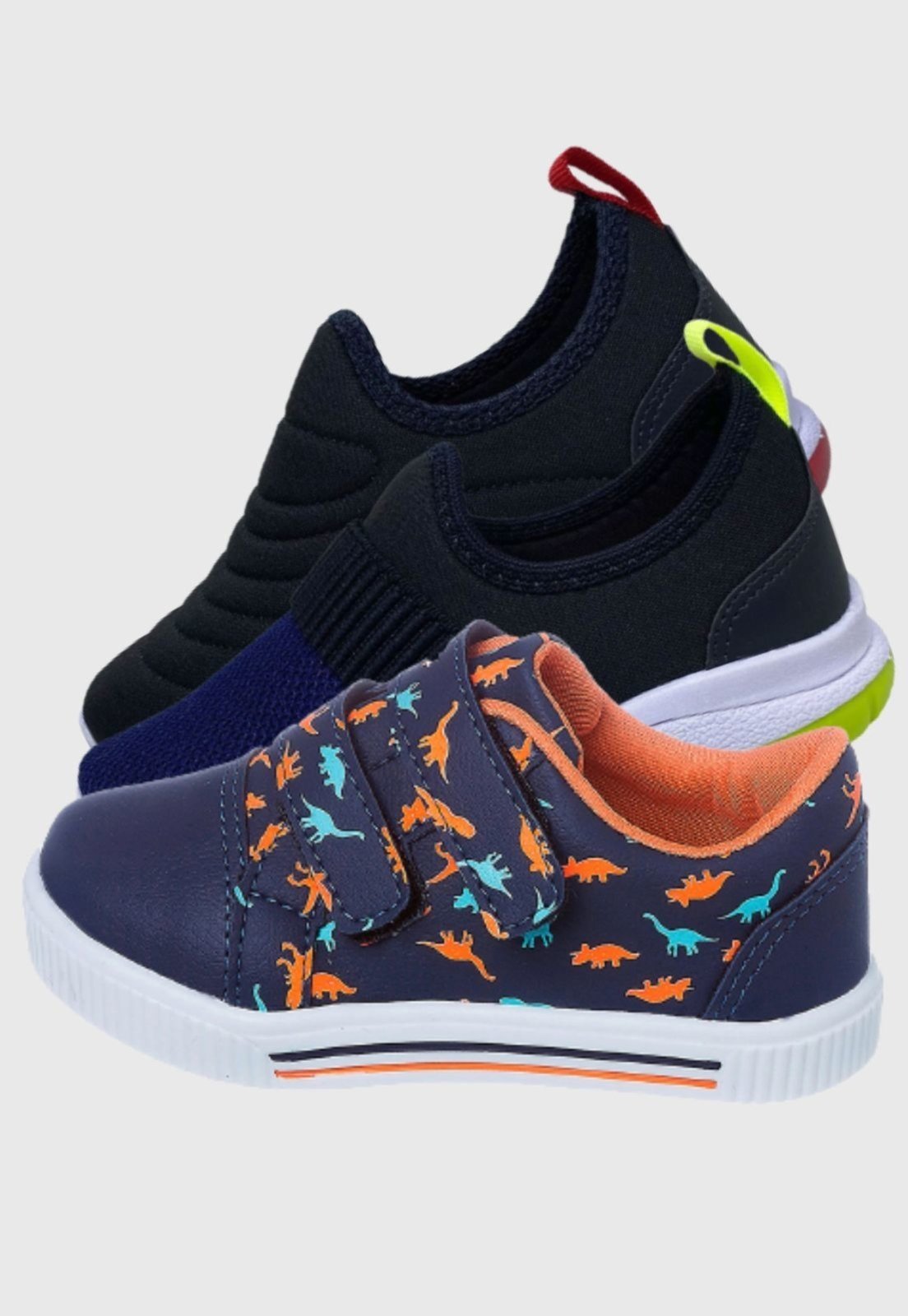 Infantil – Kit 3 Pares de Tênis Calce facil e Dinossauro Preto