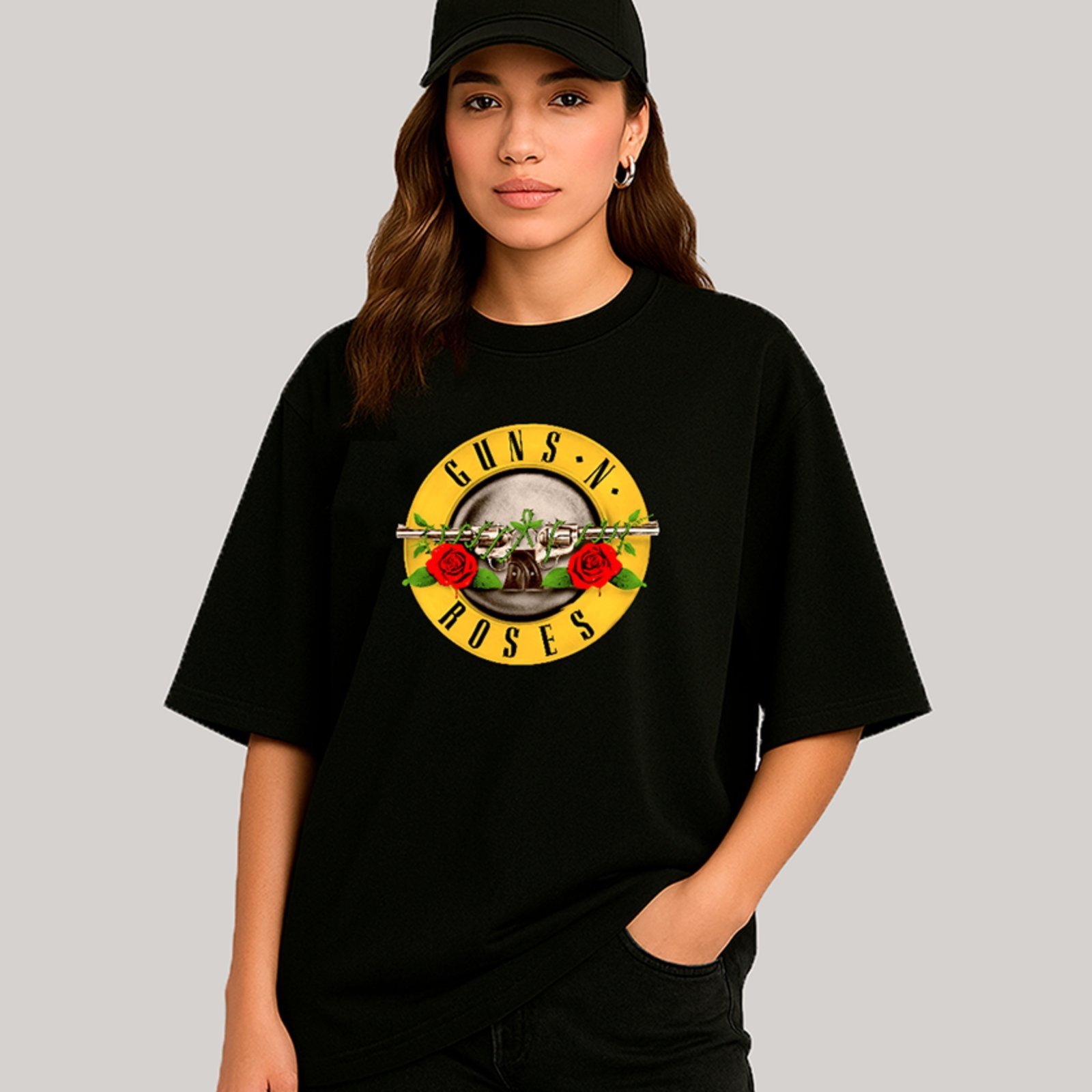 Camiseta Ousy Oversized Guns N Roses Logo Clássico Streetwear Moda Urbana Unissex Preto