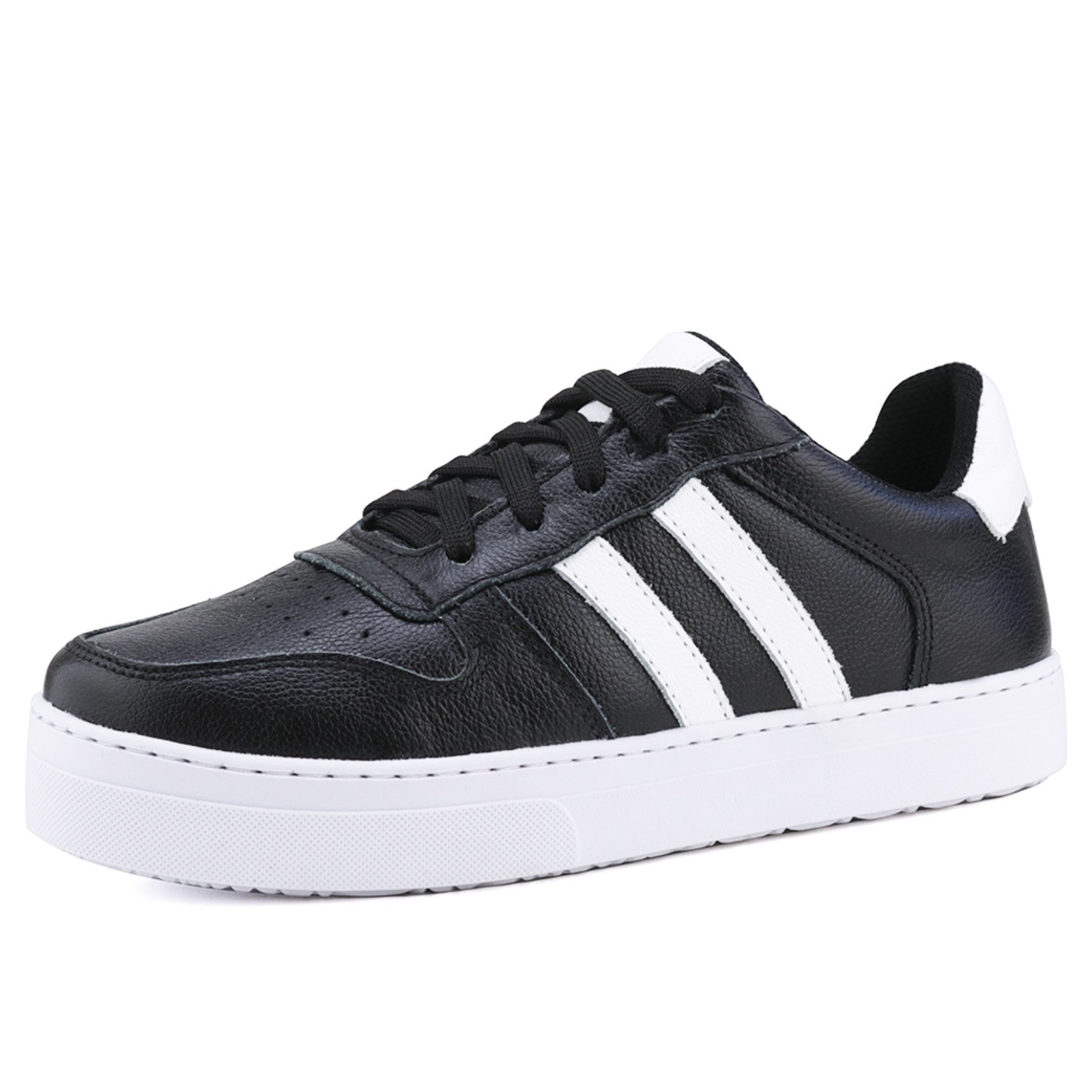 Tênis Casual Mr. Gutt Couro Preto com Listras Brancas