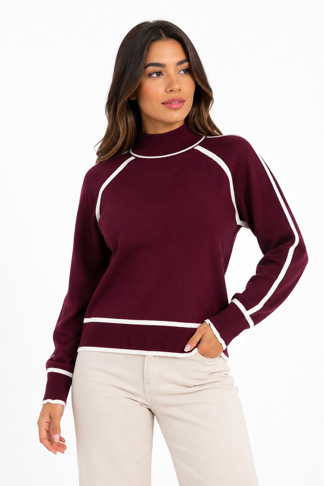 Blusa Gola Alta D Bell Outlet Fashion Tricôt Modal Vinho