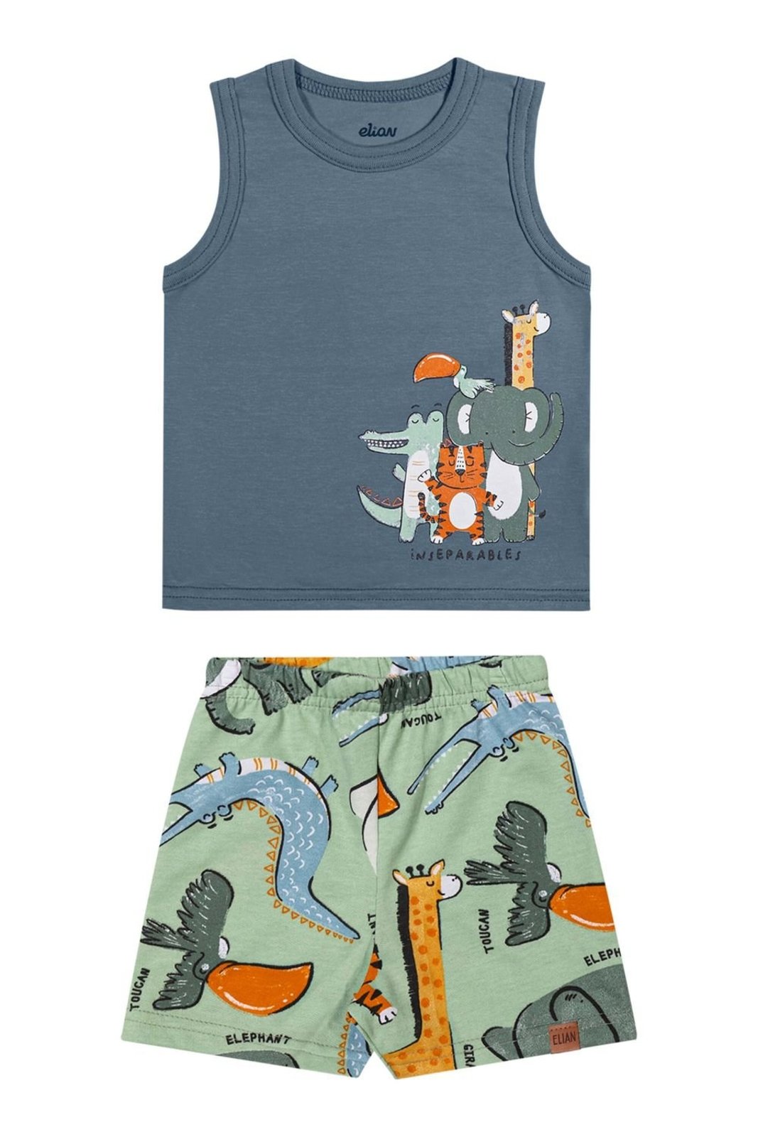 Infantil - Conjunto Menino Animais Curto Elian Azul