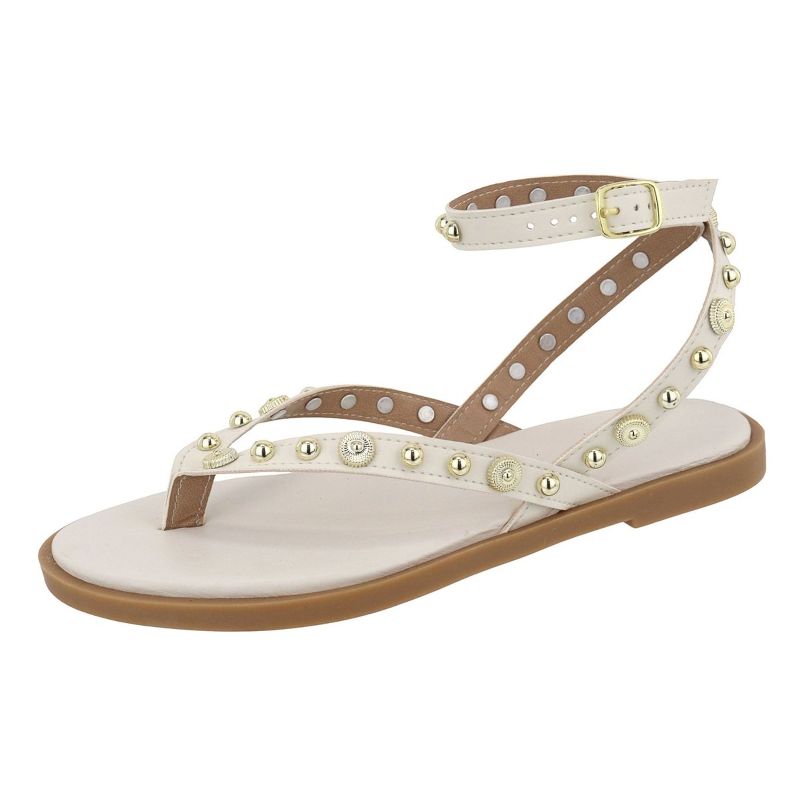 Rasteira Sandália Feminina Bolinhas Estilosa Lançamento Off White Tellini Store