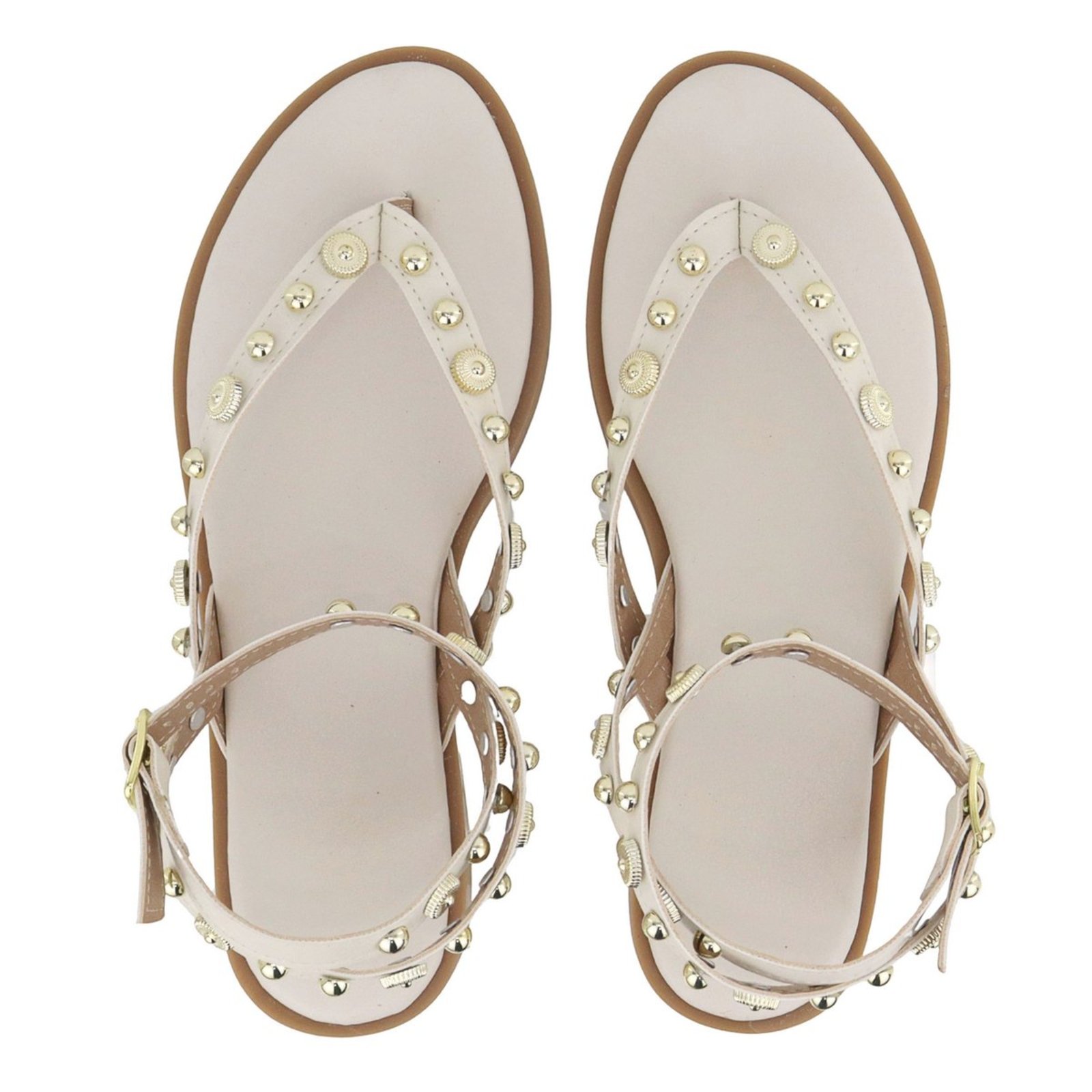 Vista 3 Rasteira Sandália Feminina Bolinhas Estilosa Lançamento Off White TELLINI STORE off-white white TELLINI STORE off-white white