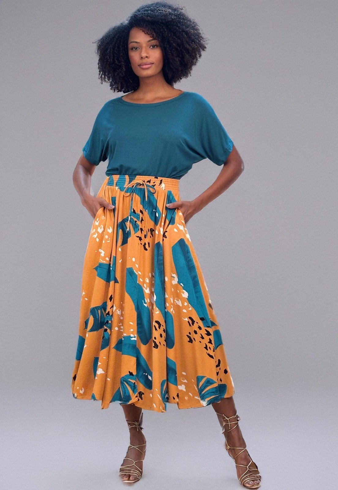 Saia Amazonia Vital Longa Viscose Estampa Aurora Botânica