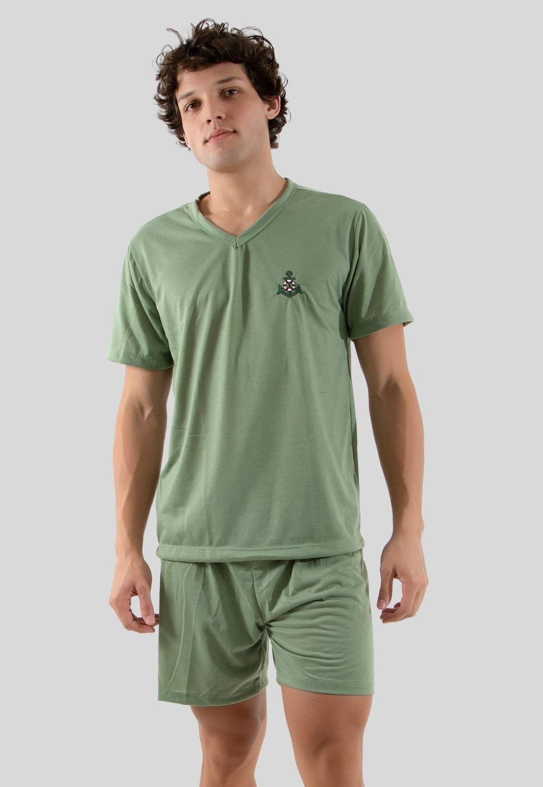 Pijama Masculino Manga Curto Linha Noite Verde Claro