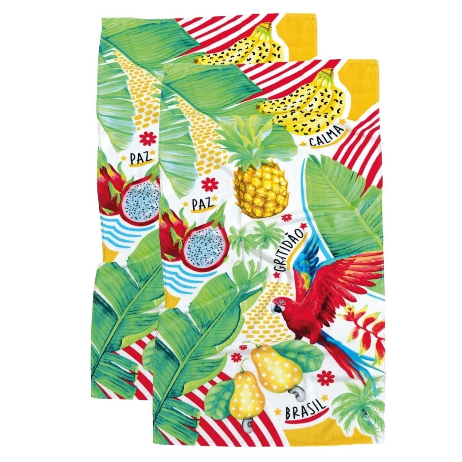 Kit 2 Toalha Banhao Praia Piscina Dohler Algodao Brasilidade Verde