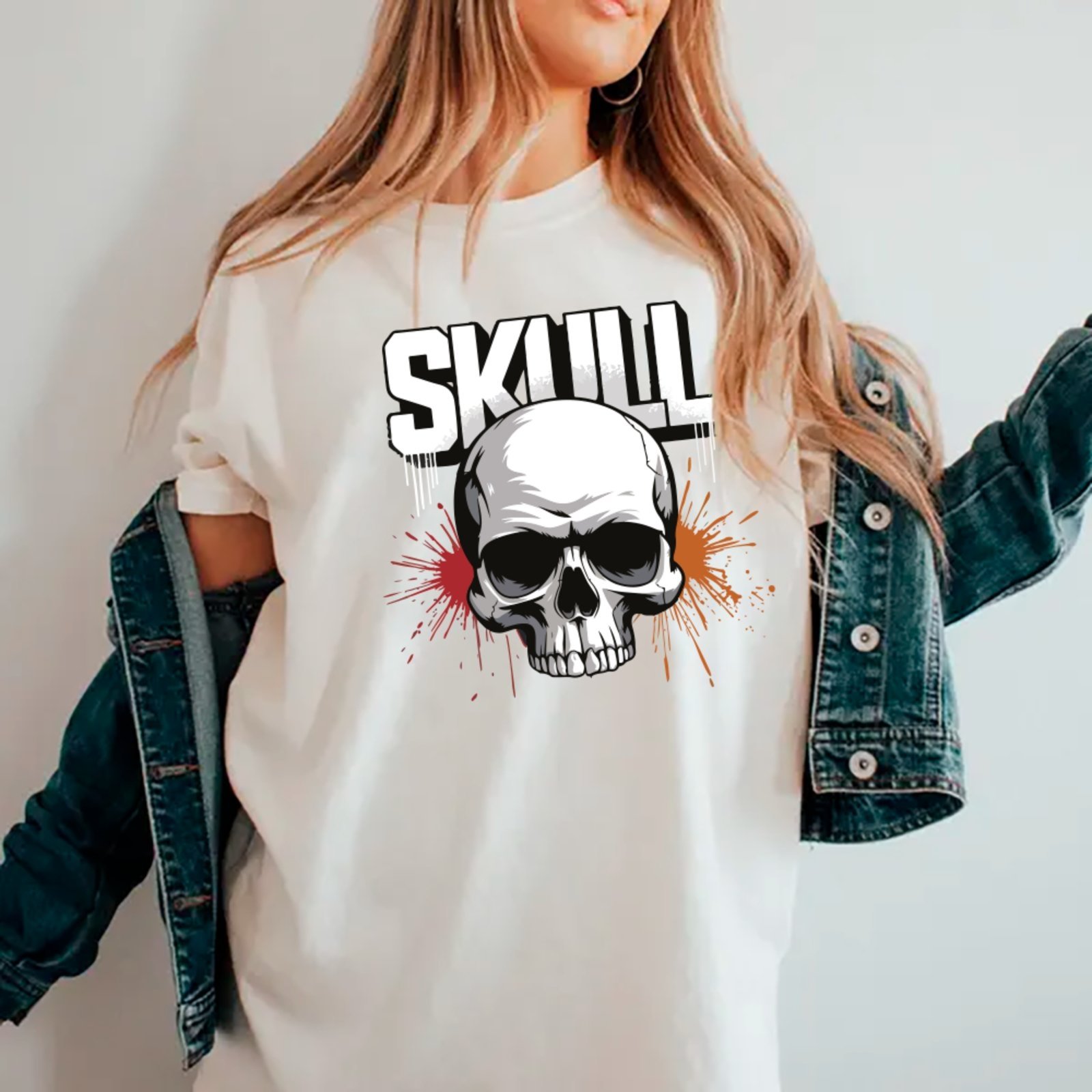 Camiseta Ousy Unissex Skull Visual Exclusivo Streetwear Oversized Branco