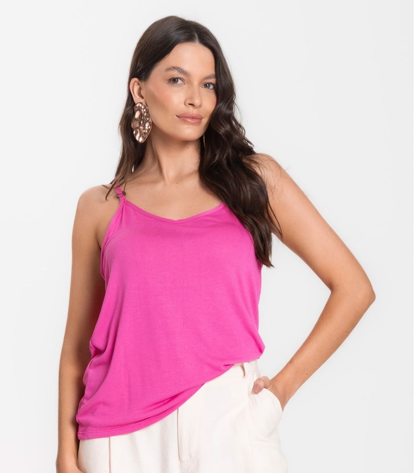 Vista 2 Blusa de Alça em Visco Tricot Infinita Cor azul INFINITA COR azul