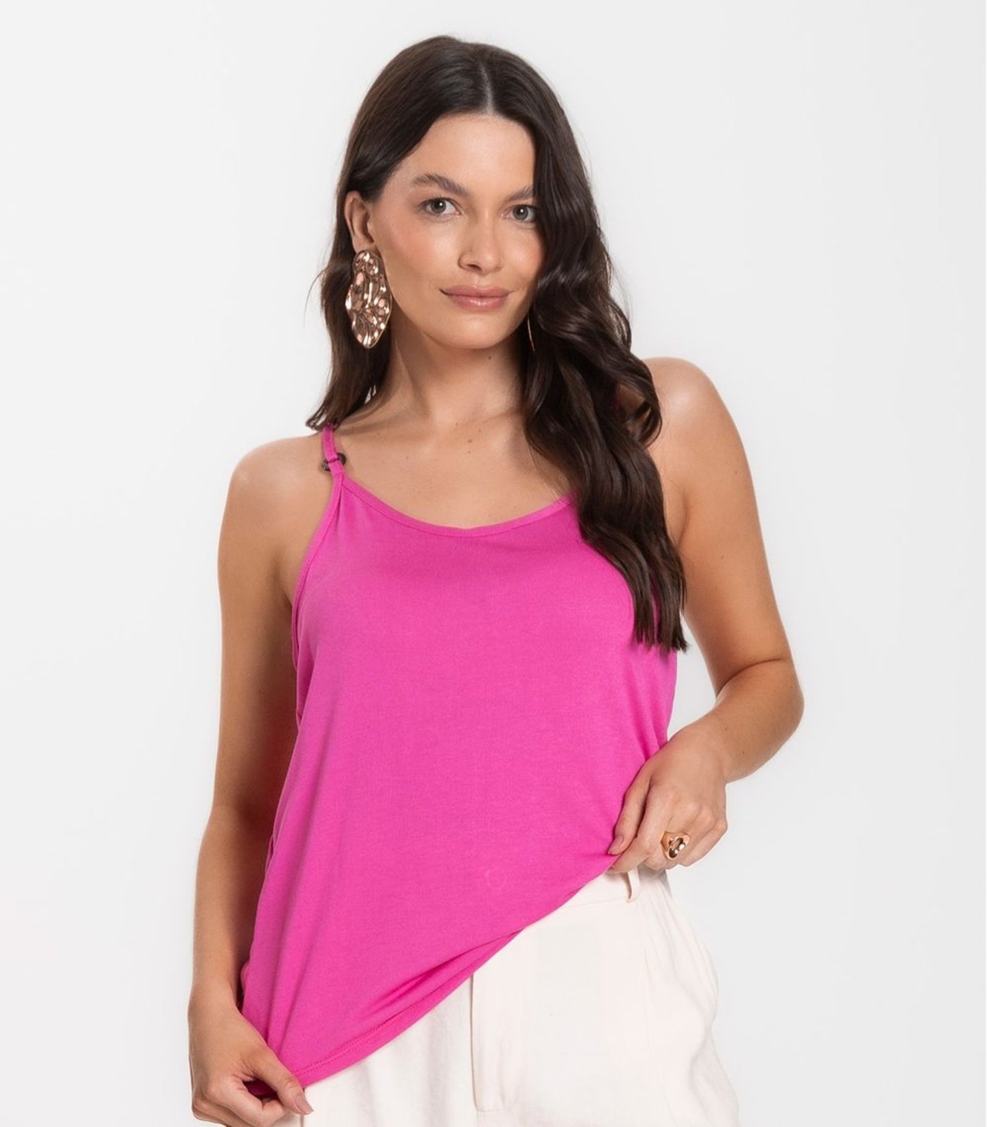 Vista 3 Blusa de Alça em Visco Tricot Infinita Cor azul INFINITA COR azul