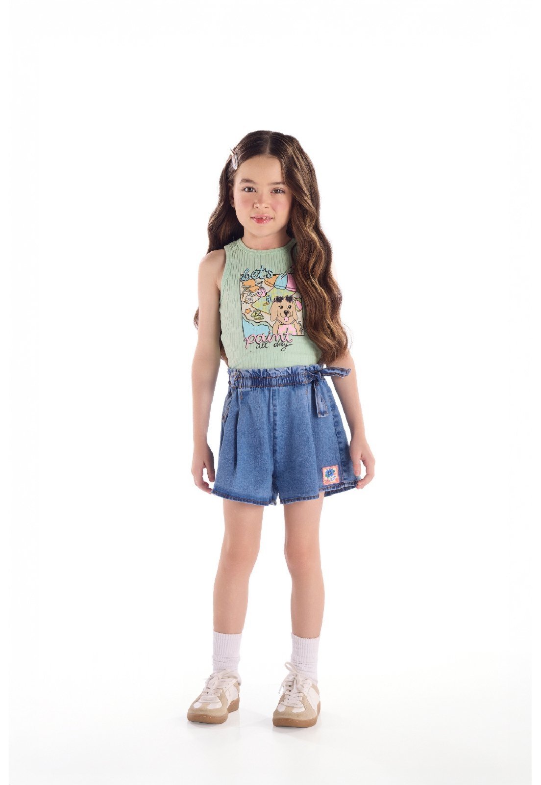 Vista 2 Infantil - Regata Ribana Canelada Strass Quimby branco Quimby branco
