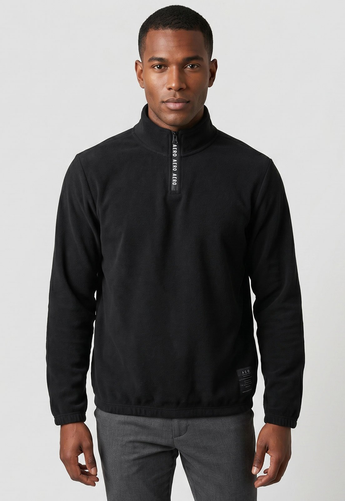 Blusa de Moletom Masculina Aeropostale Gola Alta Zíper Preta