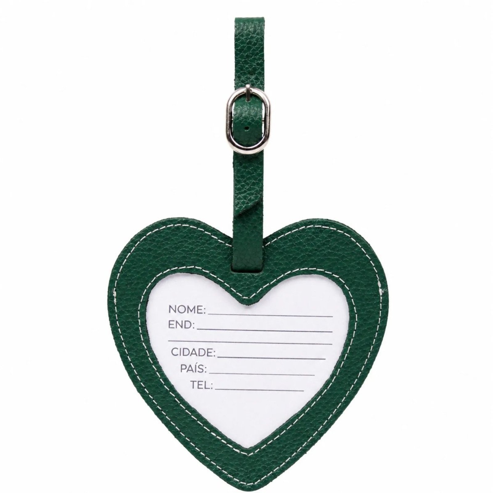 Tag Identificadora Coração em Couro Artlux ID007 Verde