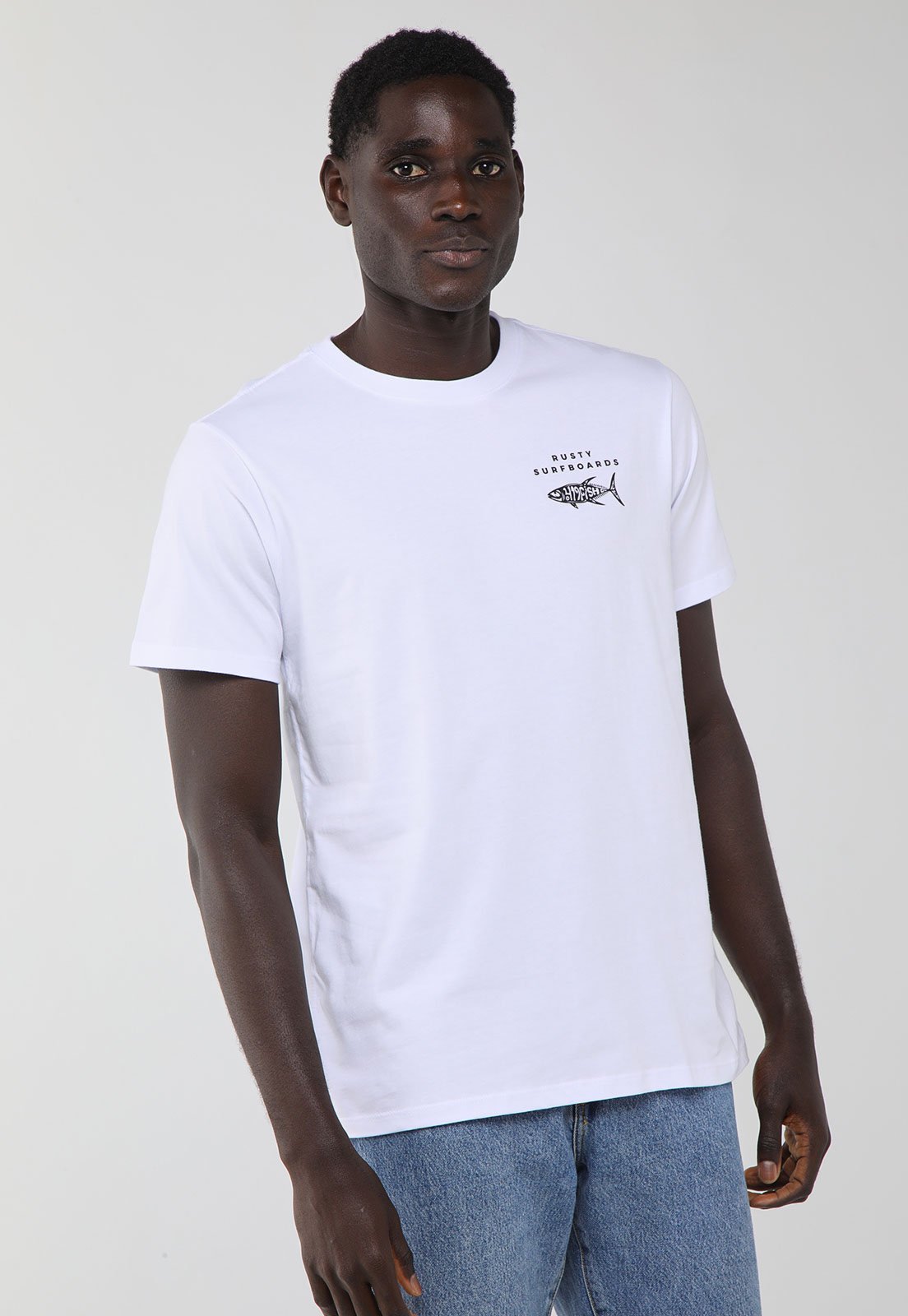 Vista 2 Camiseta Masculina Rusty Silk 419Fish Branca branco Rusty branco