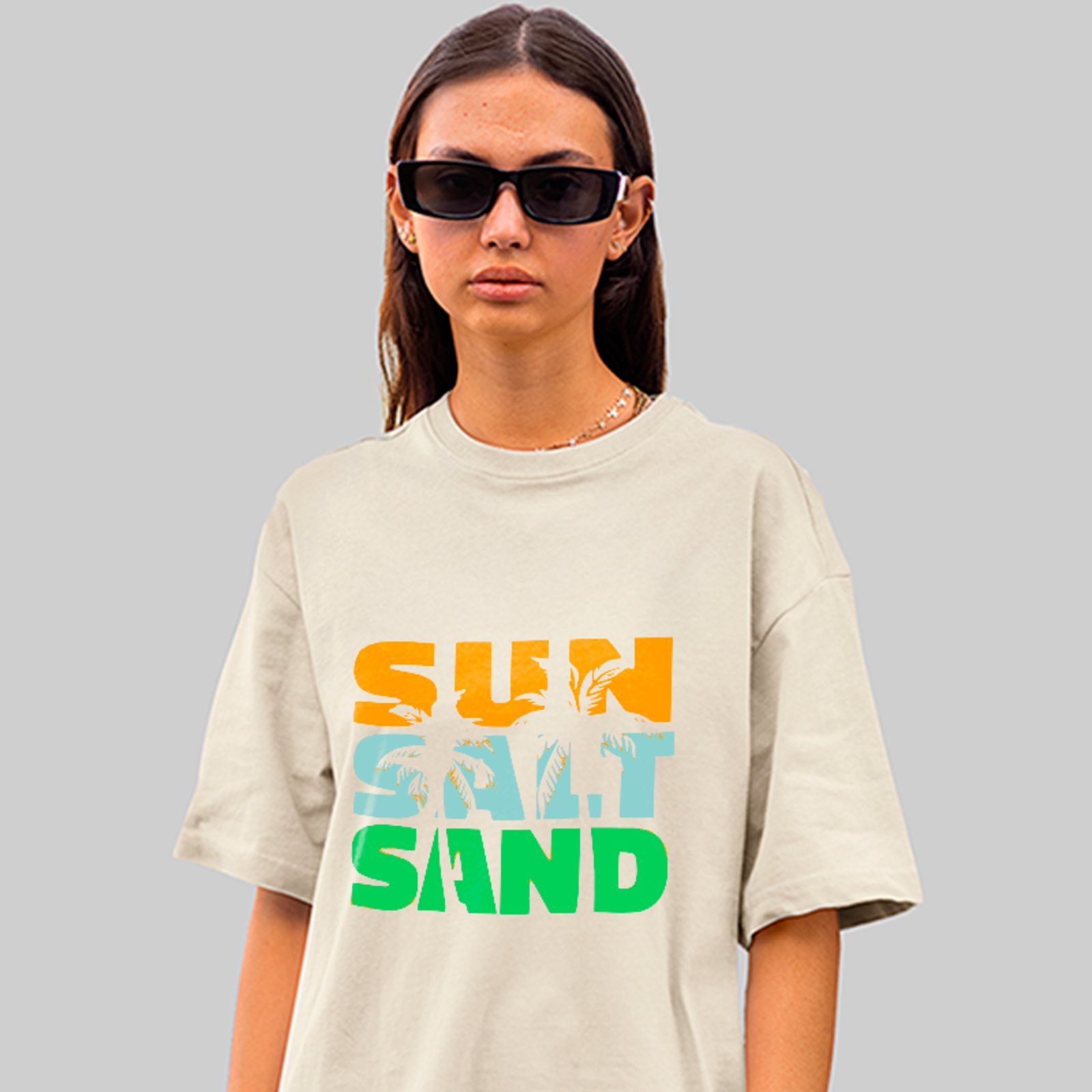 Camiseta Oversized Sun Salt Sand Beach Unissex Off White