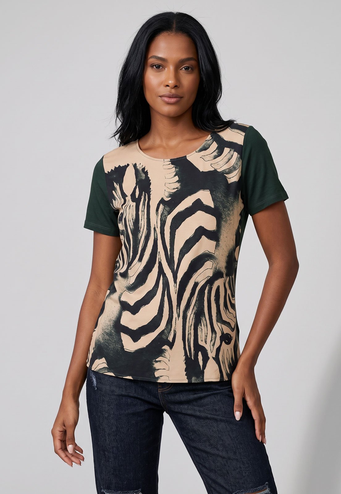 Camiseta Feminina Lez a Lez Manga Curta Animal Bege