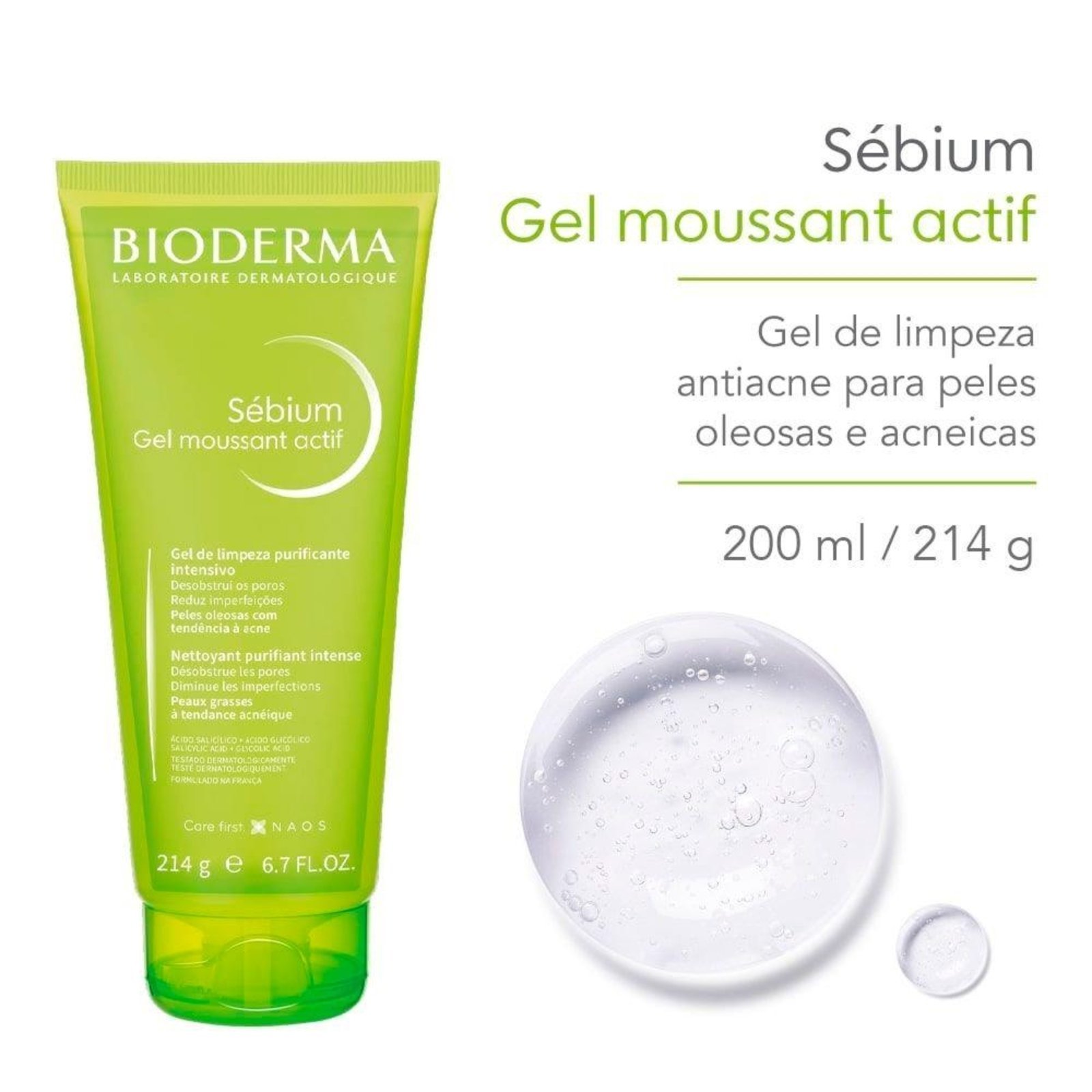 Vista 3 Bioderma Sébium Moussant Actif Gel de Limpeza Facial 214g incolor BIODERMA incolor