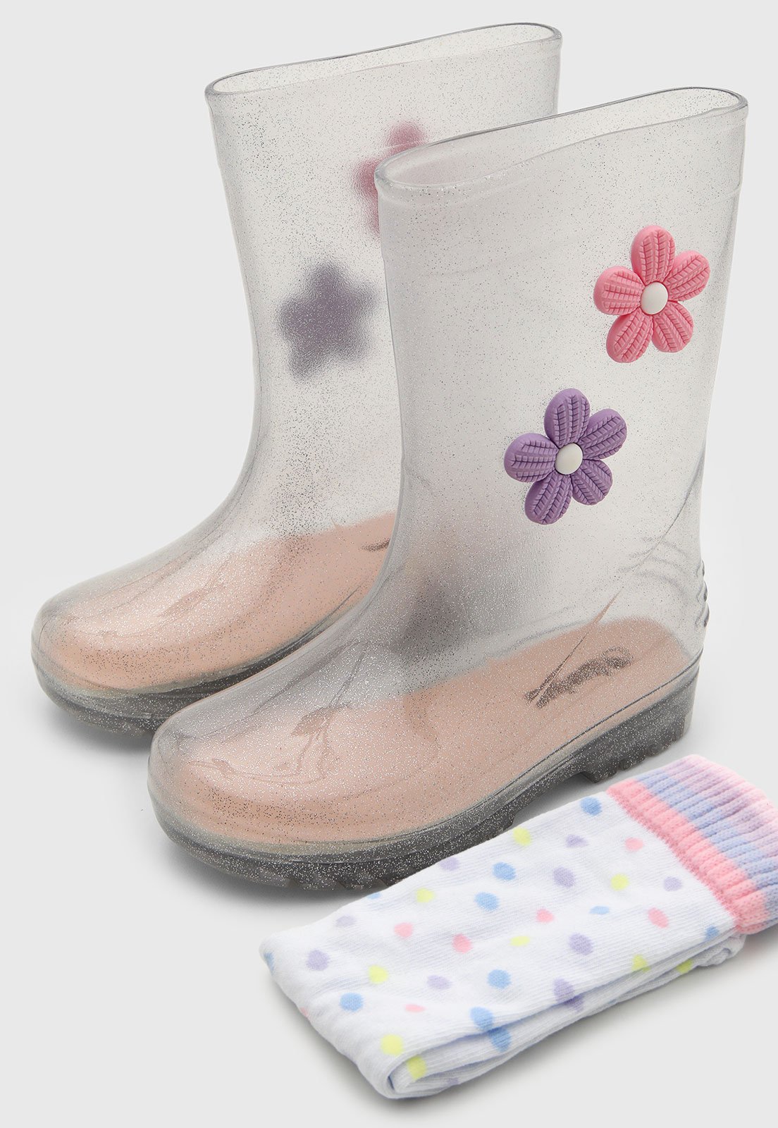 Infantil - Bota Galocha Luelua Flores com Meia Incolor