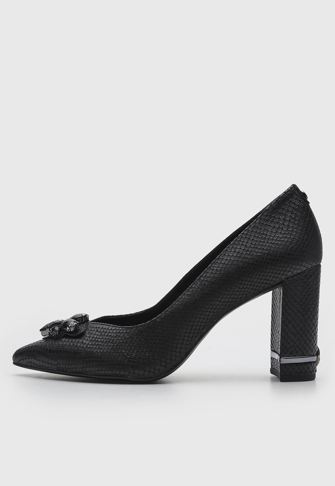 Scarpin Feminino Jorge Bischoff Texturizado Pedraria Preto