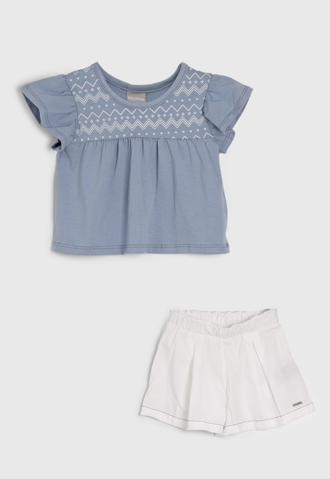 Infantil - Conjunto Colorittá Blusa Babados Azul e Short Branco