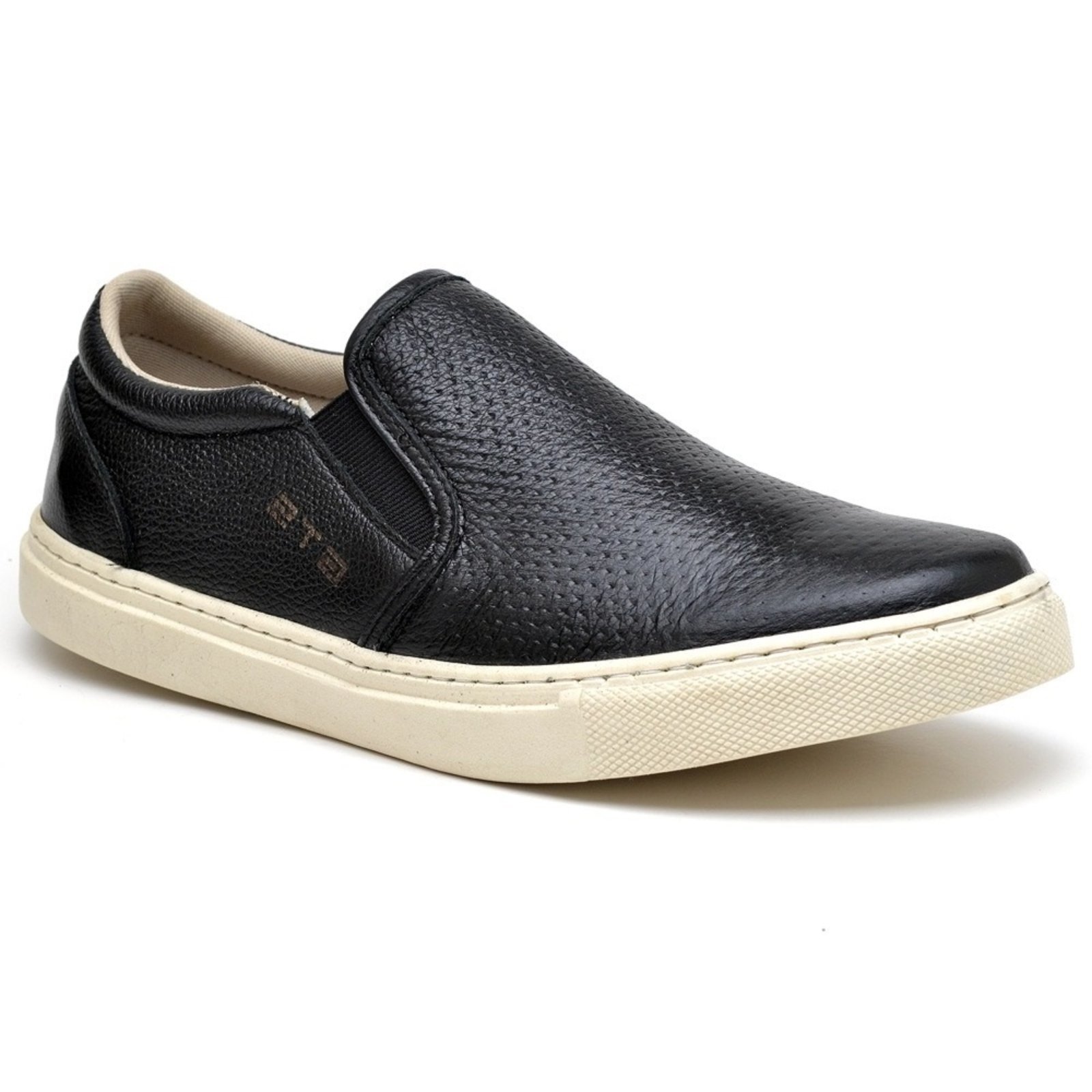 Tênis Iate Casual Slip On Couro Masculino Solado Flat Emborrachado Flexível Confortável Preto