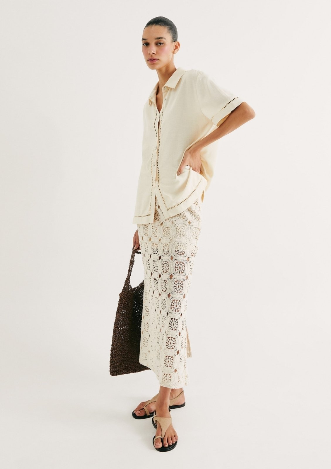 Vista 3 Camisa Feminina Regular Laise e Linho Hering bege Hering bege