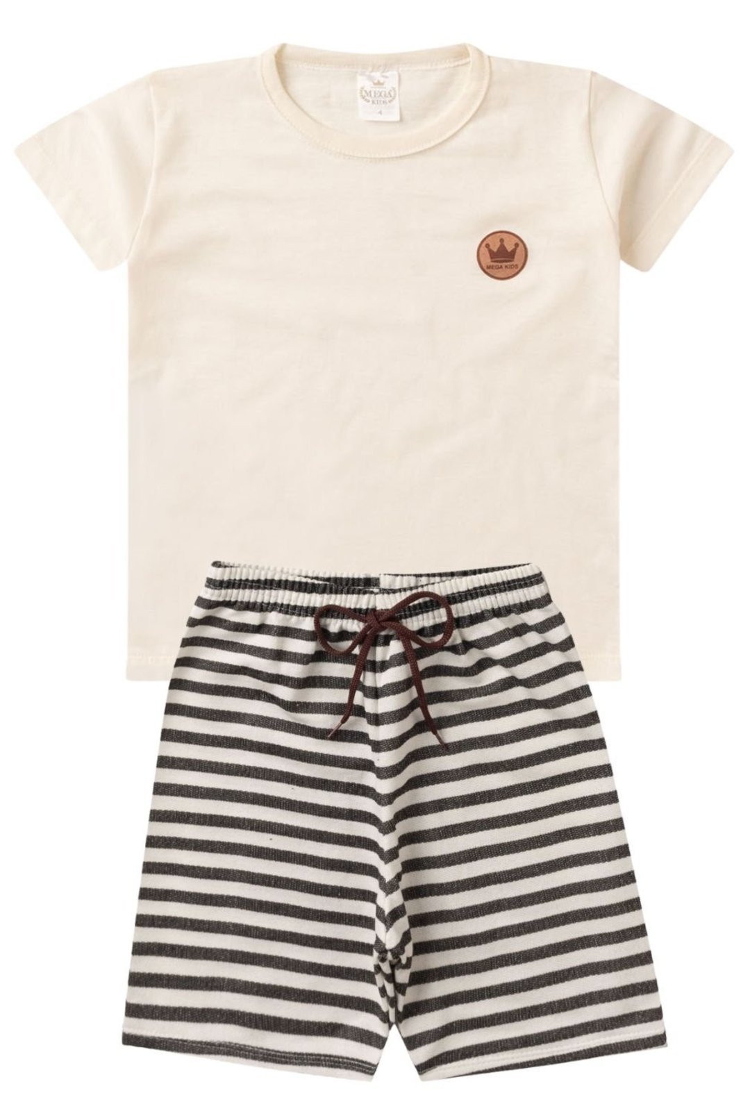 Vista 2 Infantil - Conjunto Verão Masculino Plaquinha Mega Coroa - Off White Mega Kids unico white Mega Kids unico white