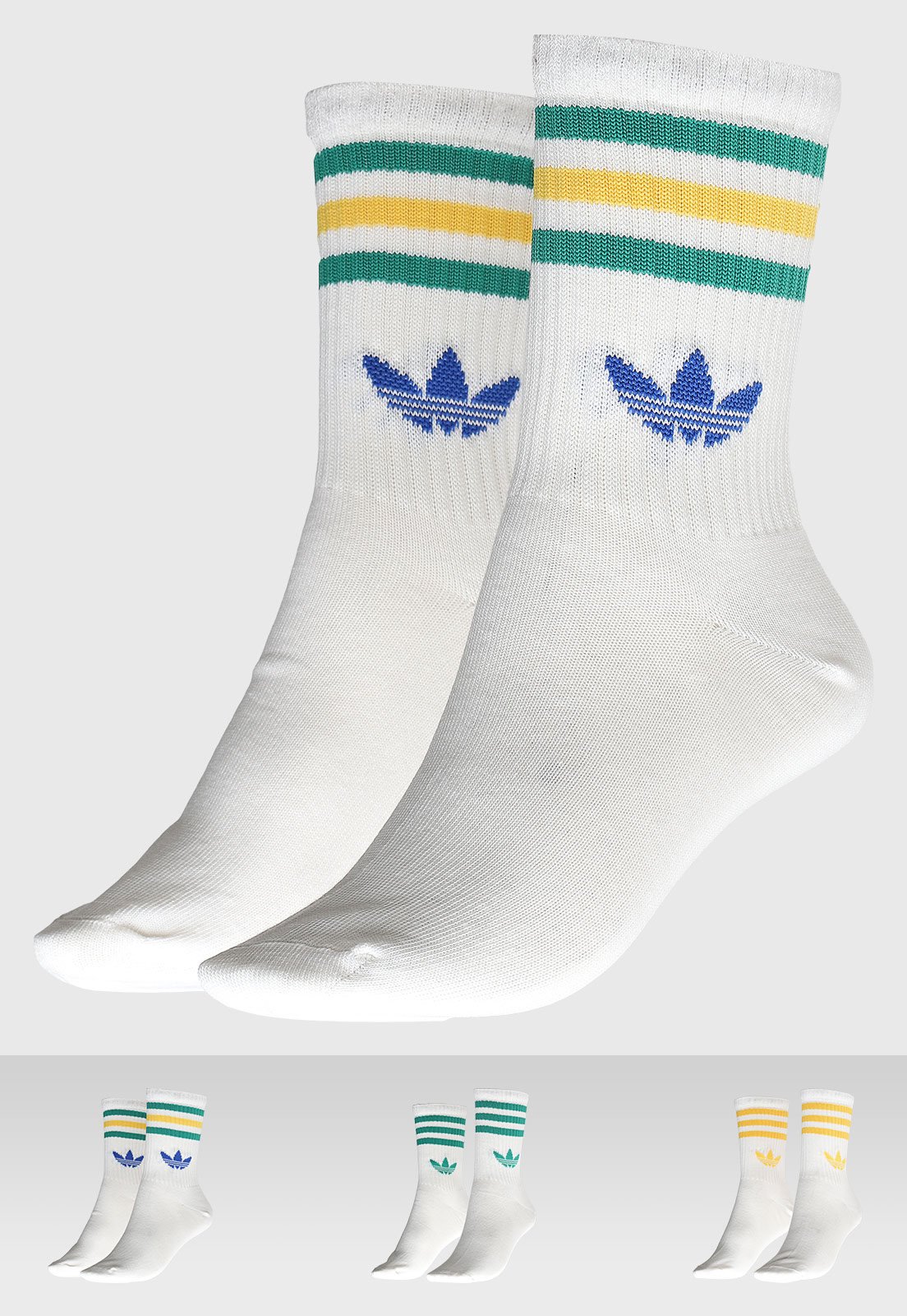 Vista 2 Kit 3 Pares de Meia Unissex adidas Originals Crew 3 Stripes Branca branco adidas Originals branco