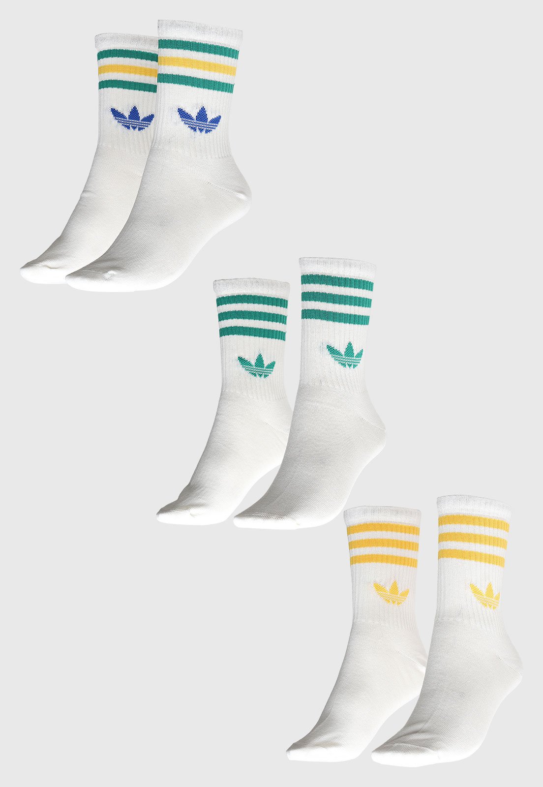 Vista 3 Kit 3 Pares de Meia Unissex adidas Originals Crew 3 Stripes Branca branco adidas Originals branco