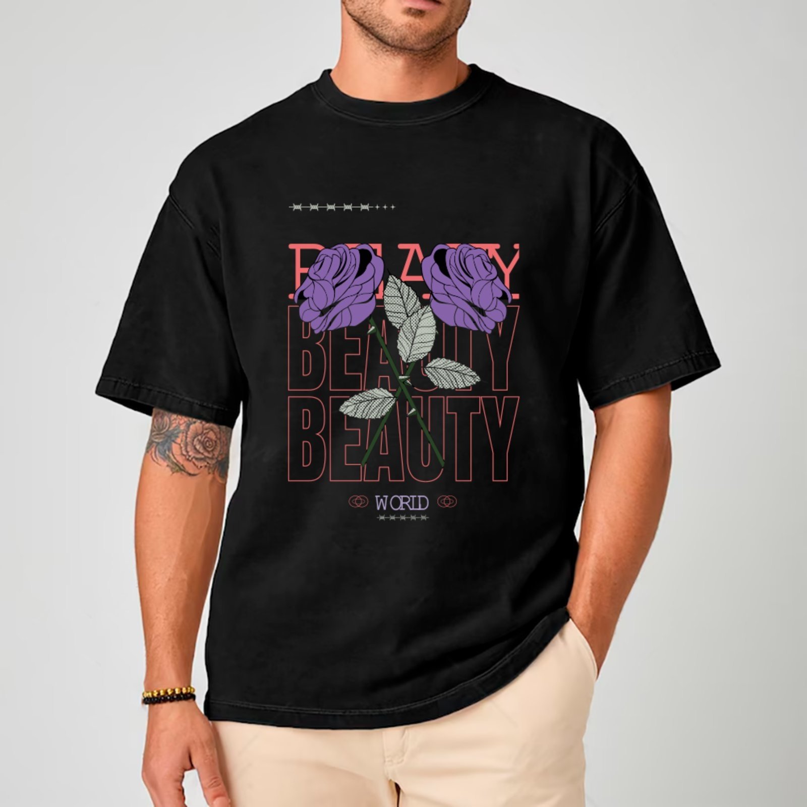 Camiseta Ousy Beauty Floral Oversized Unissex Preto