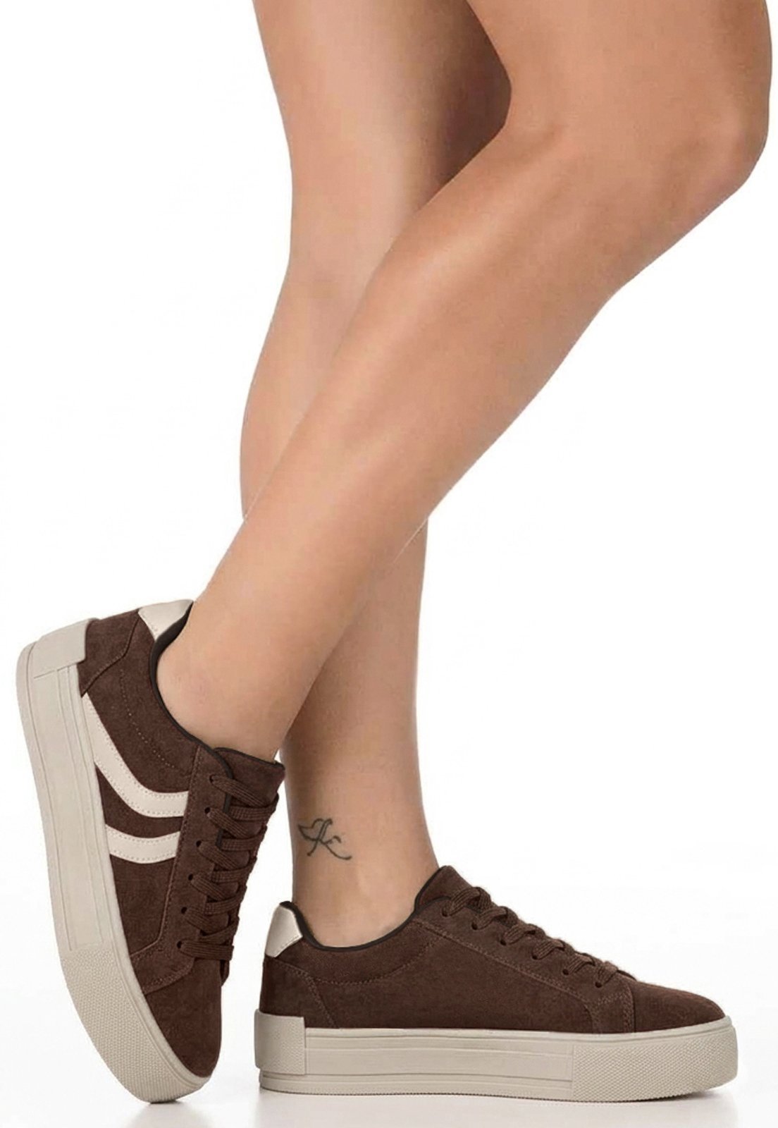Tênis Feminino GiGiL Casual Confortável Sola Plana Plataforma Leve Confortável Camurça Detalhe Lateral Moda Marrom
