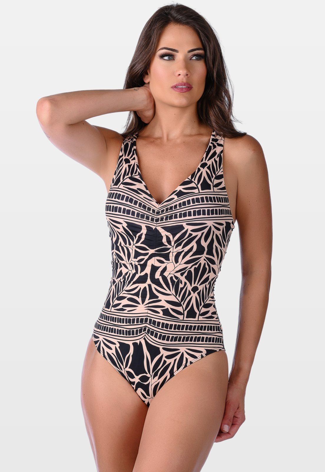 Maiô Summer Soul Decote V Alças Transpassadas Nas Costas Com Bojo Estampado Preto
