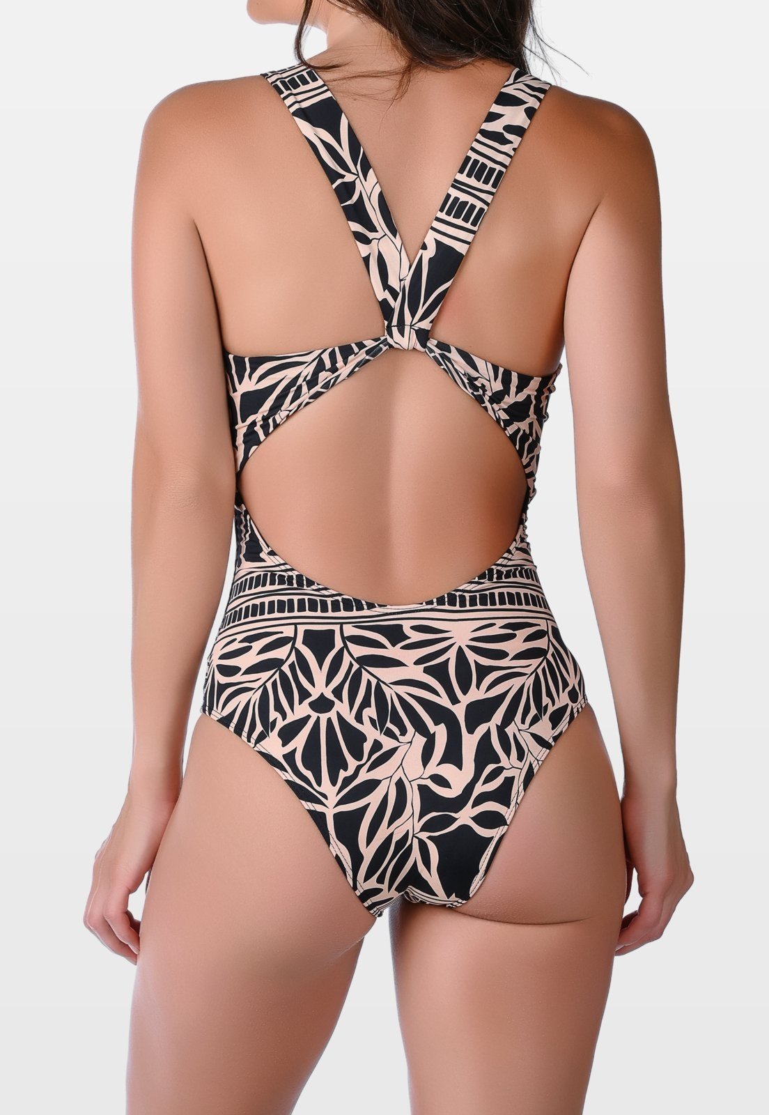 Vista 3 Maiô Summer Soul Decote V Alças Transpassadas Nas Costas Com Bojo bege/estampado/preto Summer Soul bege/estampado/preto