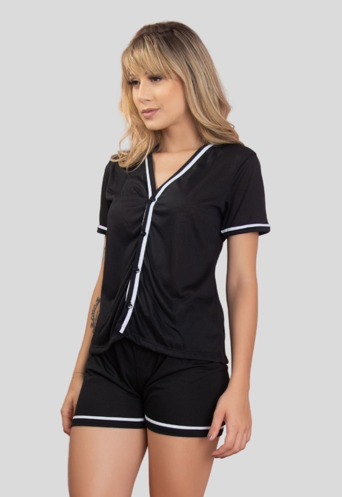 Baby Doll Feminino Serra e Mar Modas Pijama Blogueira Americano Preto
