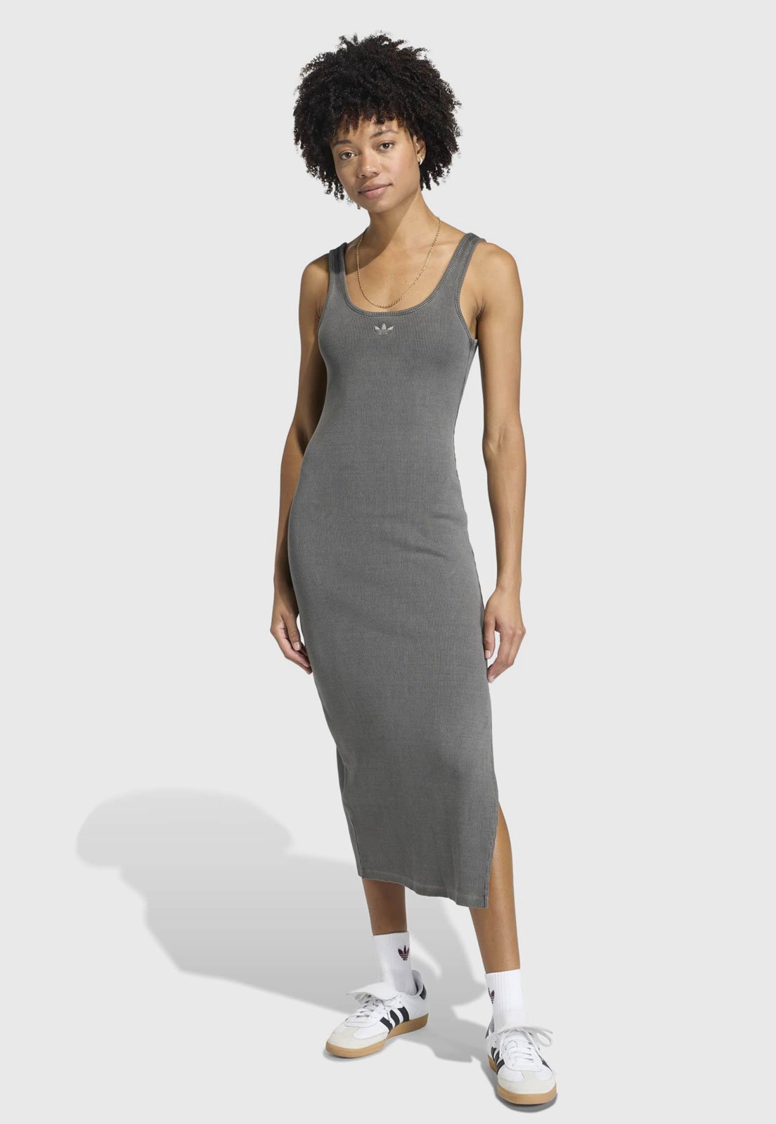 Vestido Feminino adidas Originals Midi Ess Canelado Cinza