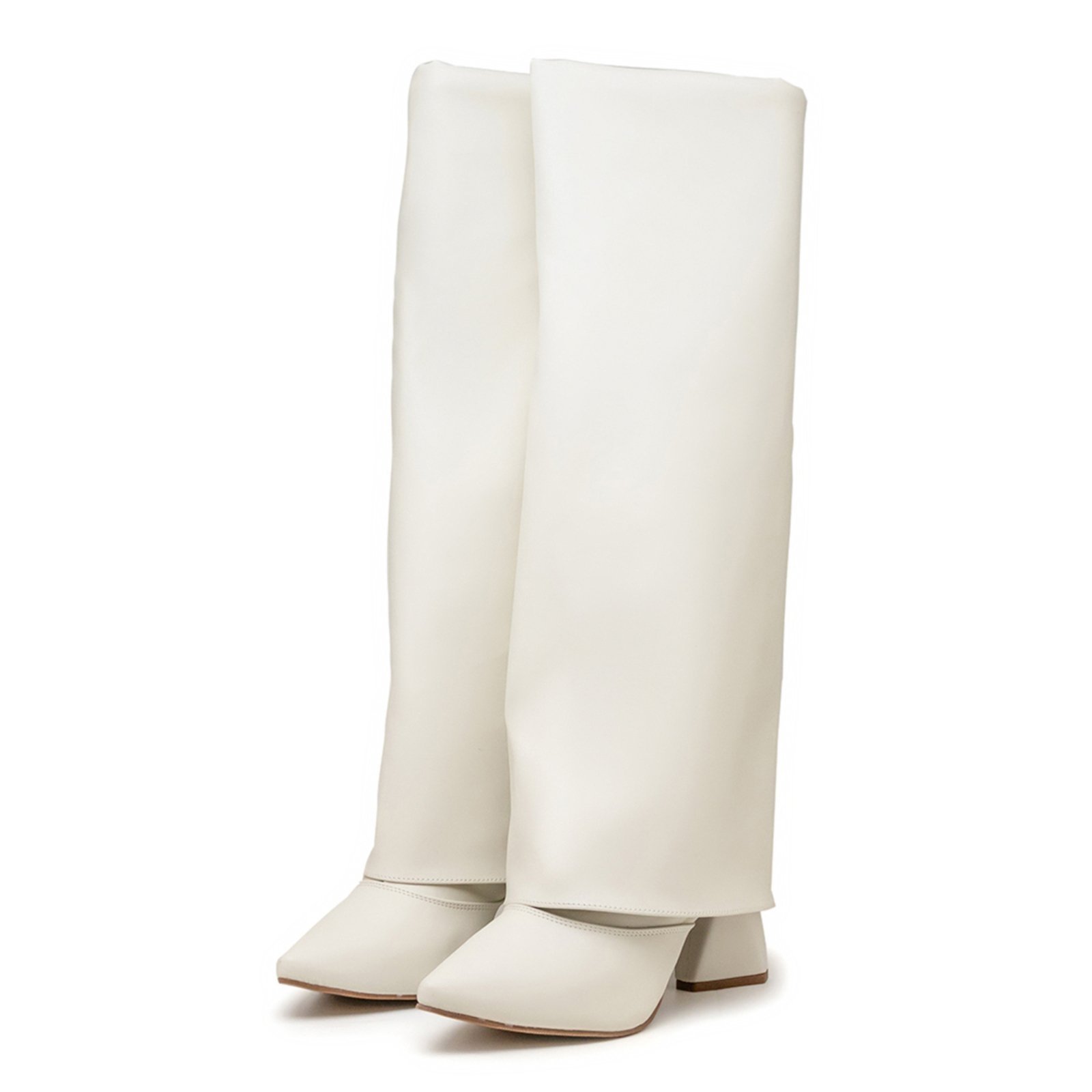 Bota Feminina Capa em Napa Off White Salto Geométrico 23017