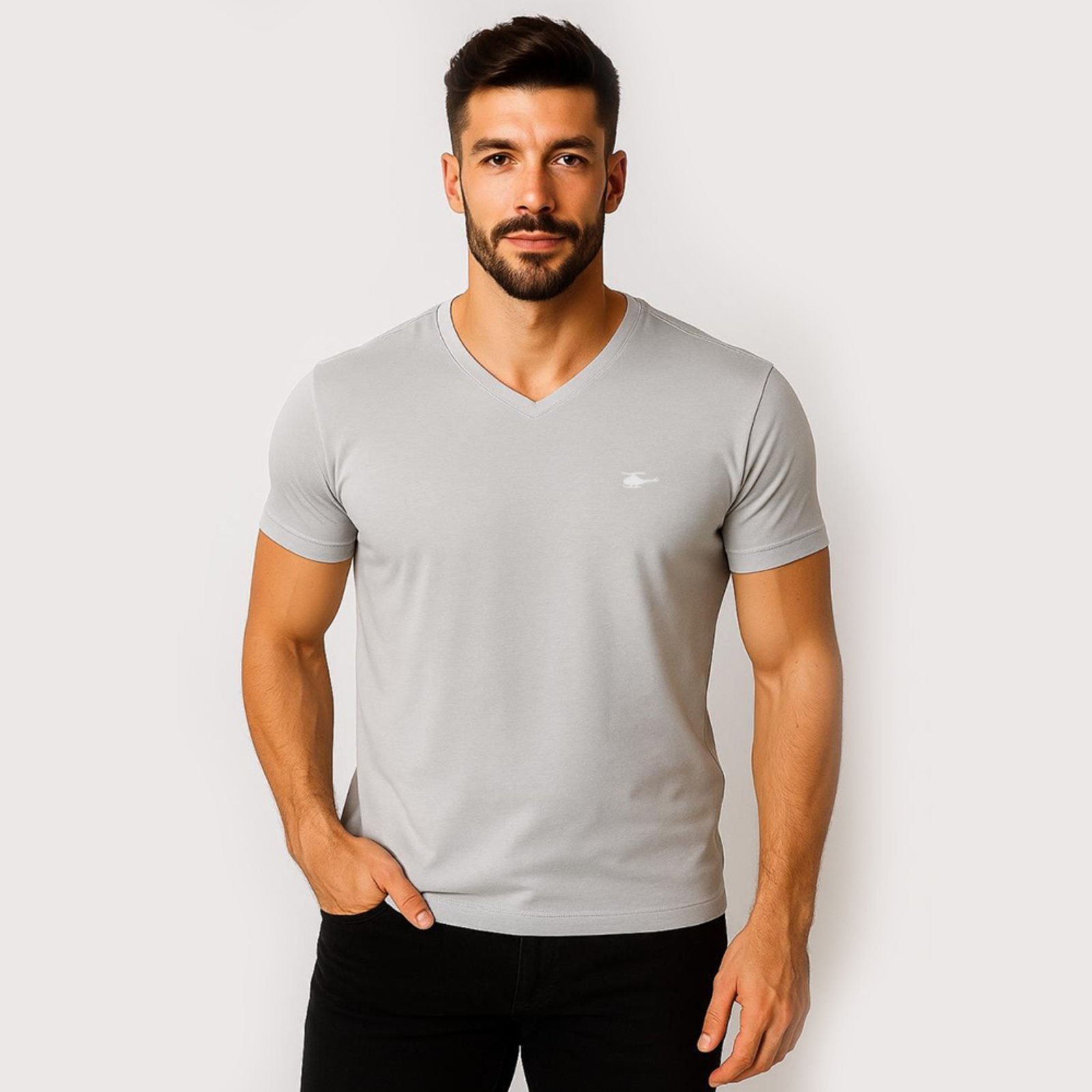 Camiseta Masculina Sallo Gola V Básica Premium Shark