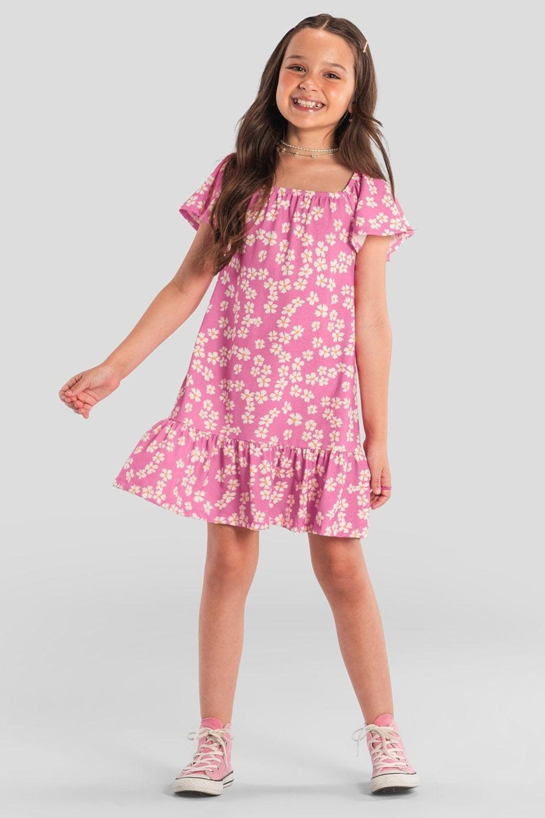 Infantil - Vestido menina com flores Brandili Rosa