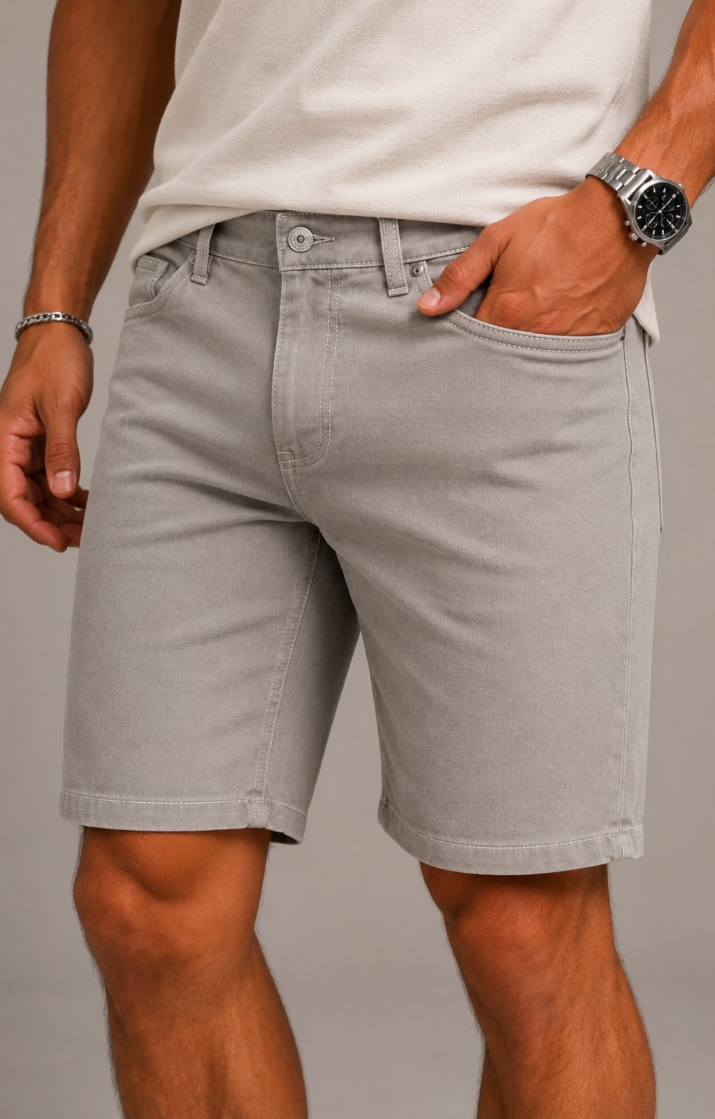 Bermuda Sarja Masculina 5 Estilos Cinza Casual