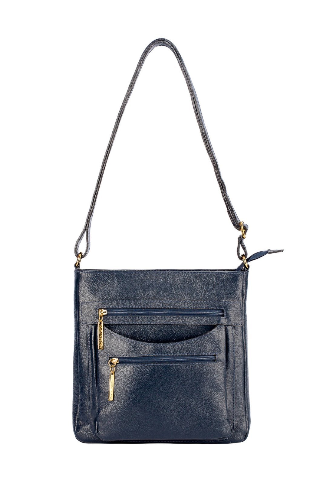 Bolsa tiracolo em couro liso Thais - Azul