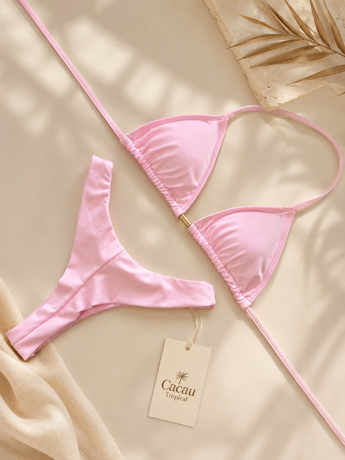 Biquíni Cortininha Feminino Premium Cacau Tropical com Calcinha Asa Delta Moda Praia Verão Rosa