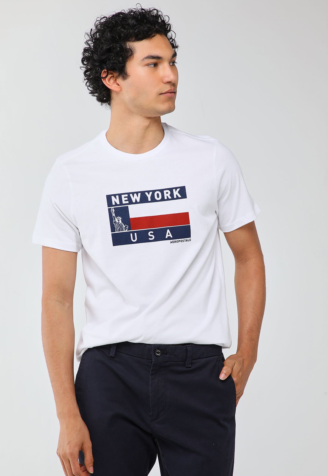 Camiseta Masculina Aeropostale Estampa Nova York Branca