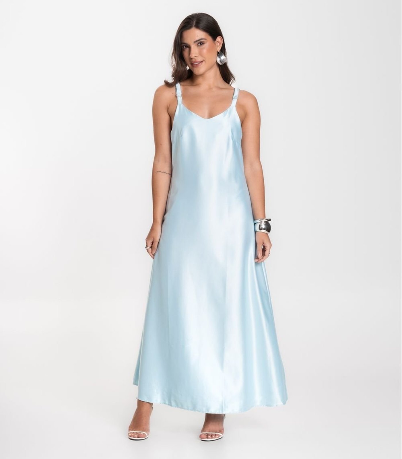 Vestido Longo Feminino De Cetim E Alcinha Select Azul